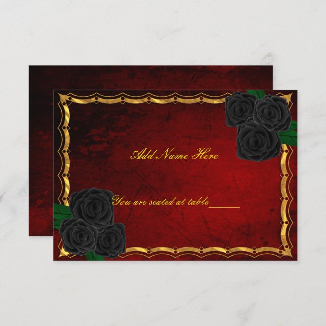 Gothic Black Roses Blood Red Wedding Place Card (Front/Back)
