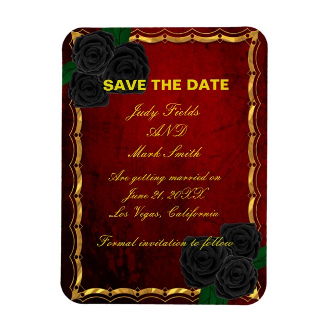 Gothic Black Roses Blood Red Wedding Save The Date Magnet (Vertical)