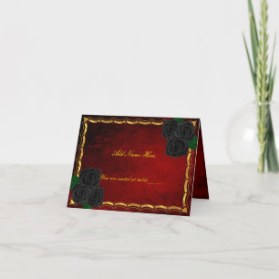 Gothic Black Roses Blood Red Wedding Table Place Card