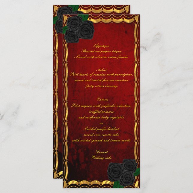 Gothic Black Roses Blood Red Wedding Wedding Menu (Front/Back)