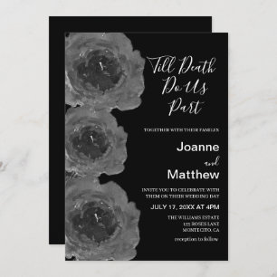 Gothic Black Roses Floral Watercolor Wedding Invitation