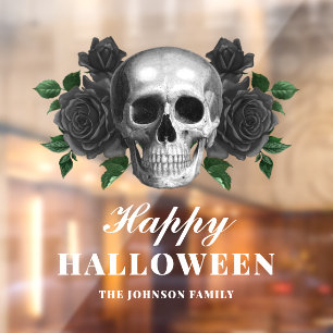  Gothic Black Roses & Skull Happy Halloween 