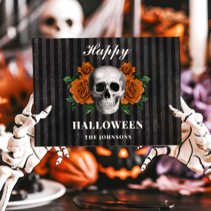 Gothic Black Roses & Skull Happy Halloween Card