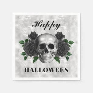 Gothic Black Roses & Skull Happy Halloween Napkin