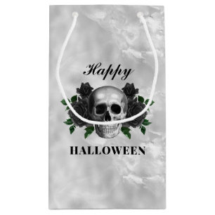 Gothic Black Roses & Skull Happy Halloween Small Gift Bag