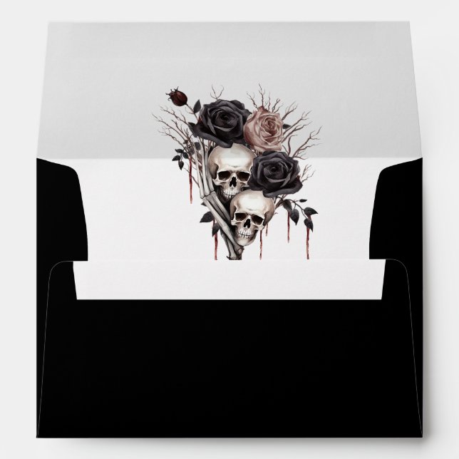 Gothic Black Roses Skulls Envelope (Back (Bottom))