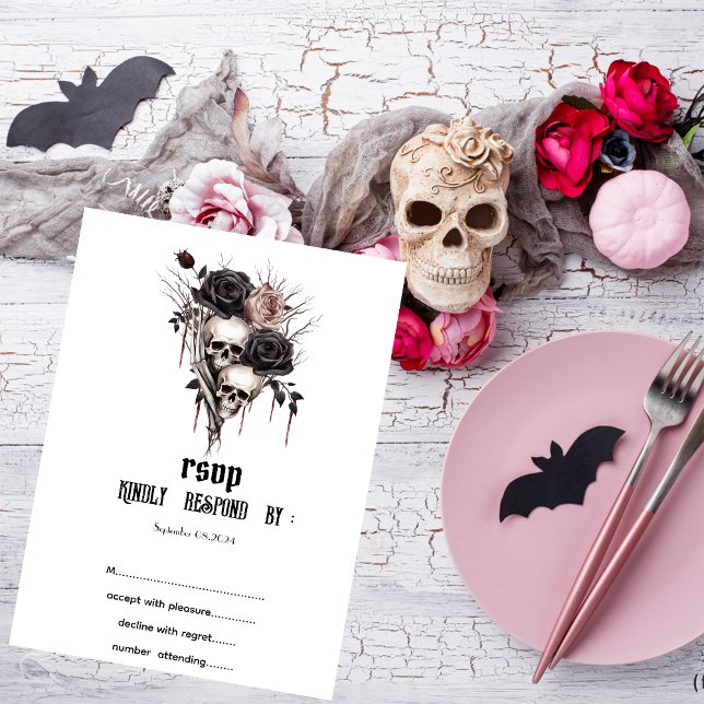 Gothic Black Roses Skulls RSVP   Invitation (Creator Uploaded)