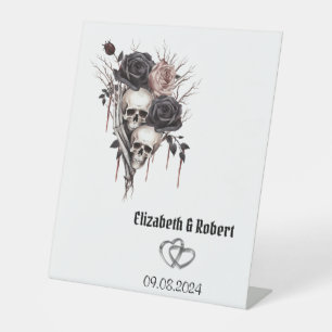 Gothic Black Roses Skulls Wedding  Pedestal Sign