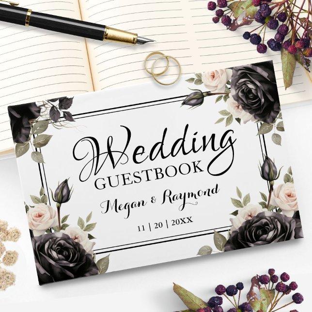 Gothic Black Roses Vintage Goth Wedding Guest Book (Creator Uploaded)