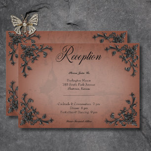 Gothic Black & Rust Filigree Heart Reception Enclosure Card