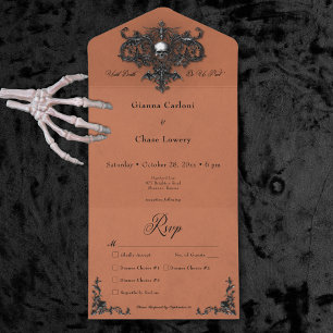 Gothic Black & Rust Halloween Filigree Dinner All In One Invitation