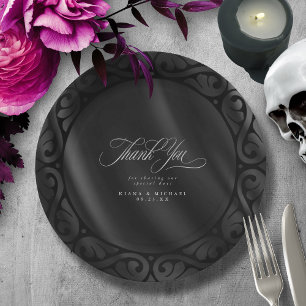 Gothic Black Scrollwork & Satin Wedding ID866 Paper Plate
