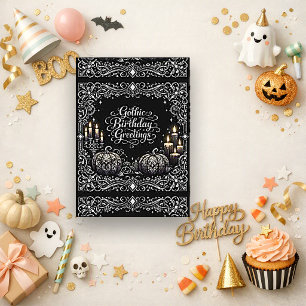 Gothic Black Silver Elaborate Pumpkin Birthday Card