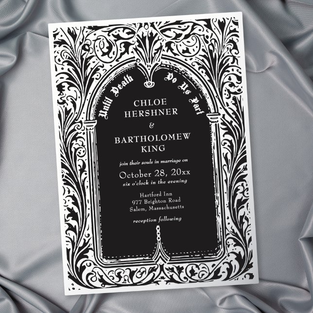Gothic Black Silver Mediaeval Until Death Wedding (Gothic Black Silver Medieval Until Death Wedding Foil Invitation)