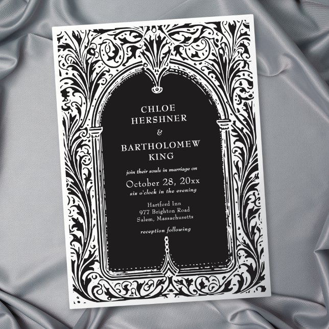 Gothic Black Silver Mediaeval Wedding (Gothic Black Silver Medieval Wedding Foil Invitation)
