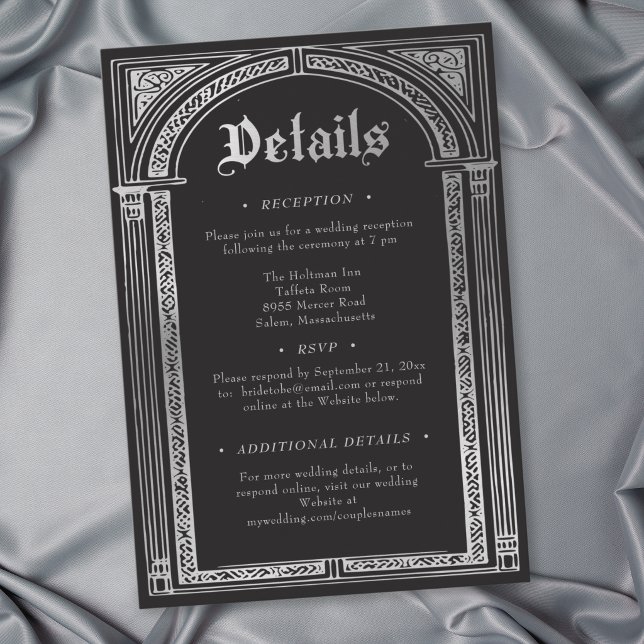 Gothic Black Silver Mediaeval Wedding Enclosure Card (Gothic Black Silver Medieval Wedding Enclosure Card)