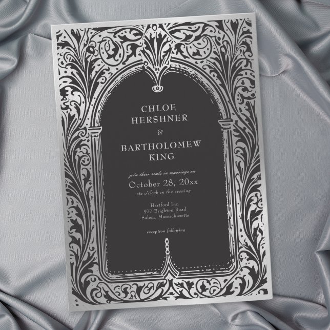 Gothic Black Silver Mediaeval Wedding Invitation (Gothic Black Silver Medieval Wedding Invitation)
