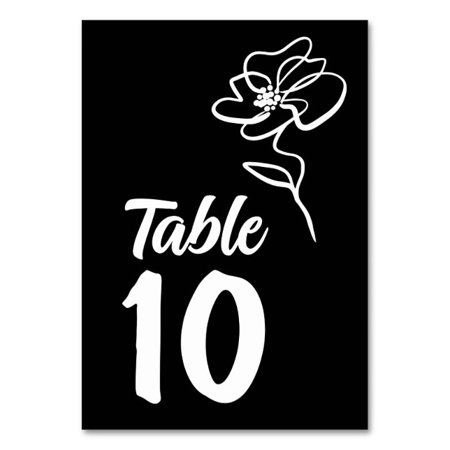 Gothic Black Simple Floral Table Number (Front)