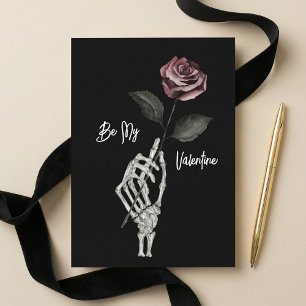 Gothic Black Skeleton Hand Rose Valentine's Day Holiday Card