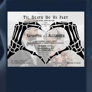 Gothic Black Skeleton Hands Till Death Wedding Vellum Invitations