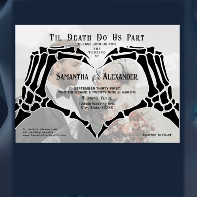 Gothic Black Skeleton Hands Till Death Wedding Vellum Invitations (Gothic Black Skeleton Hands Till Death Wedding Vellum Invitations October Halloween Black Marriage )