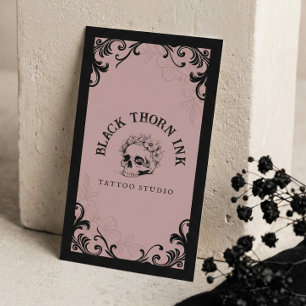 Gothic Black Tattoo Artist Skull & Snake Floral Business Card