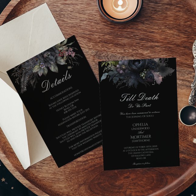 Gothic Black Till Death Formal Wedding Details And Invitation (Creator Uploaded)