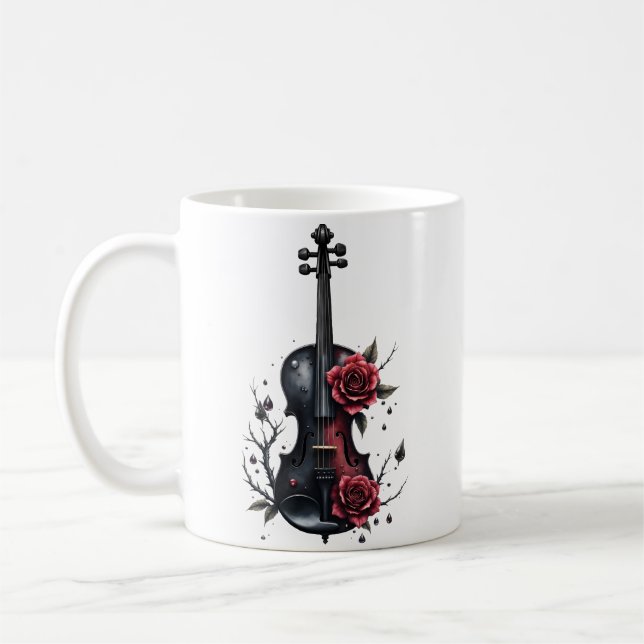 Gothic black violin with red roses  coffee mug (Left)