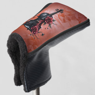 Gothic black violin with red roses golf head cover