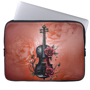 Gothic black violin with red roses  laptop sleeve