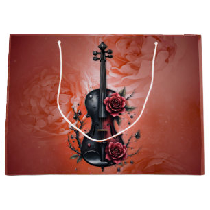 Gothic black violin with red roses large gift bag