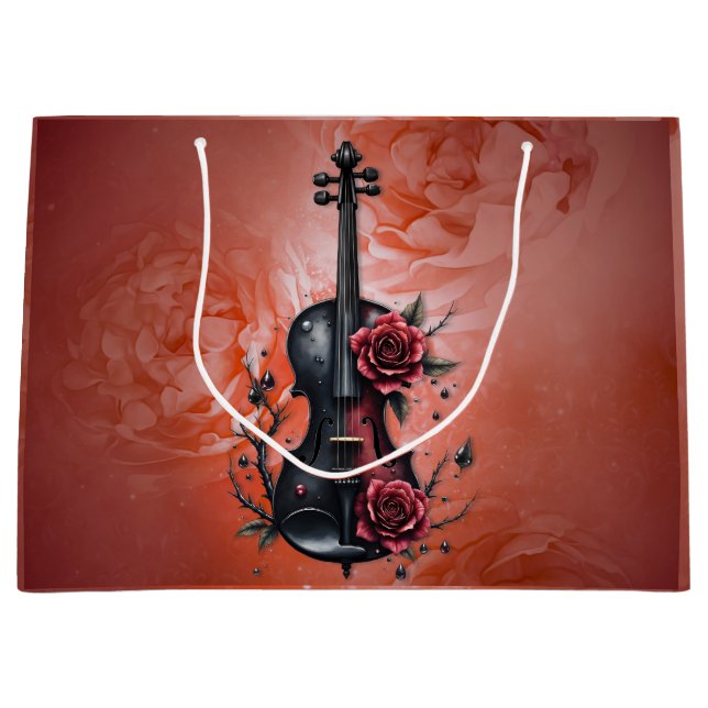 Gothic black violin with red roses  large gift bag (Front)