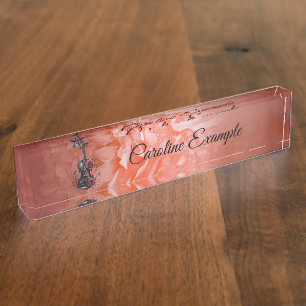 Gothic black violin with red roses nameplate