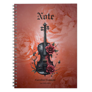 Gothic black violin with red roses notebook