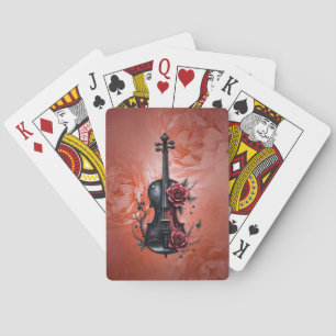 Gothic black violin with red roses  playing cards