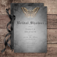 Gothic Black Watercolor Brown Moth Bridal Shower