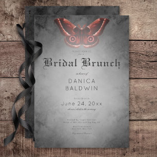 Gothic Black Watercolor Red Moth Bridal Brunch Invitation