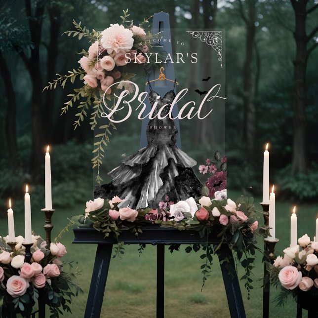 Gothic Black Wedding Dress Bridal Shower Welcome Acrylic Sign (Gothic Black Wedding Dress Bridal Shower Welcome F Acrylic Sign)