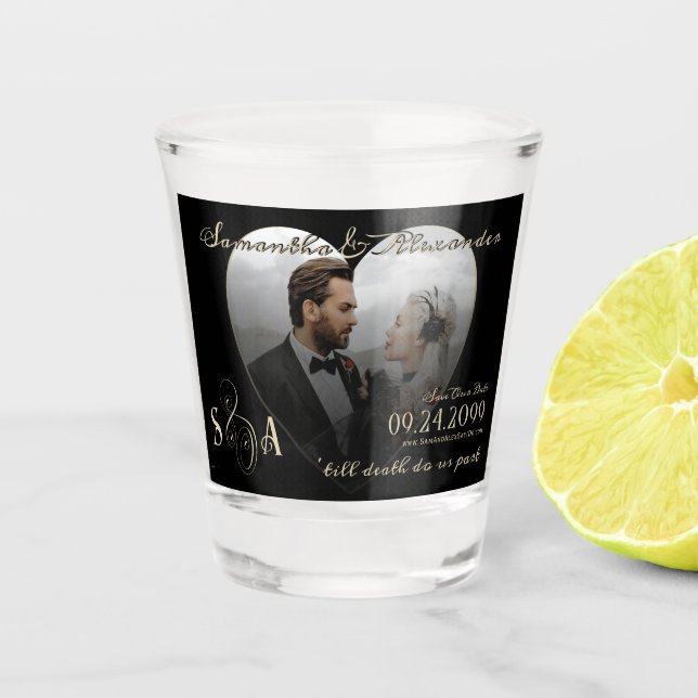 Gothic Black Wedding Photo Till Death Do Us Part Shot Glass (Front)