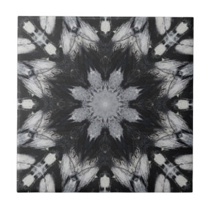 Gothic black white 8 pointed star geometric ceramic tile