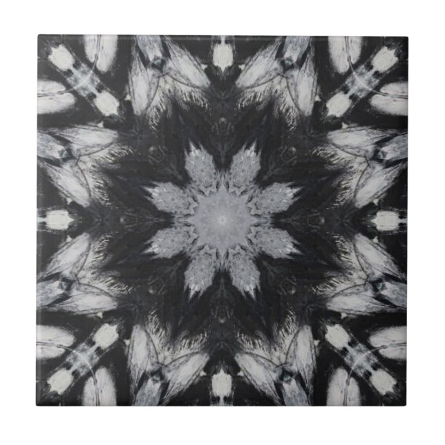 Gothic black white 8 pointed star geometric ceramic tile (Front)