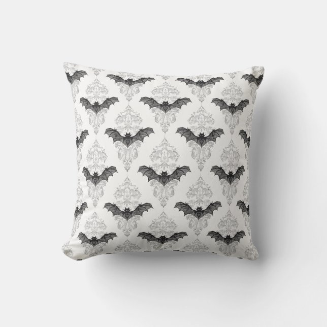 Gothic black white bats pattern cushion (Front)