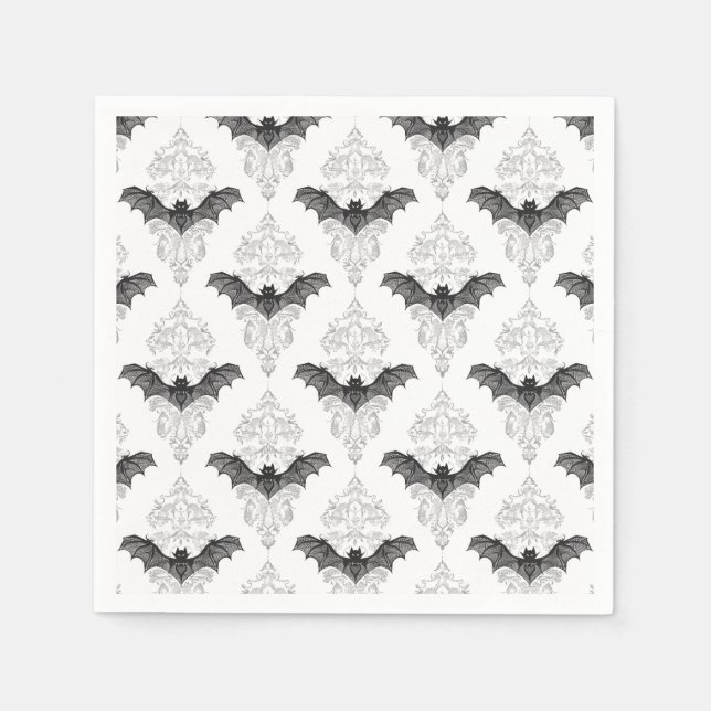 Gothic black white bats pattern napkin (Front)