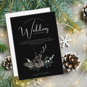 Gothic Black White Dear Head Christmas Wedding Invitation
