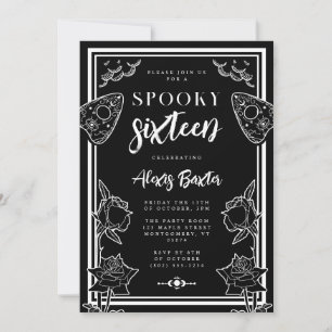 Gothic Black White Floral Typography Sweet Sixteen Invitation