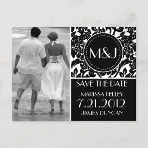 Gothic Black & White Flourish Save the Date Announcement Postcard