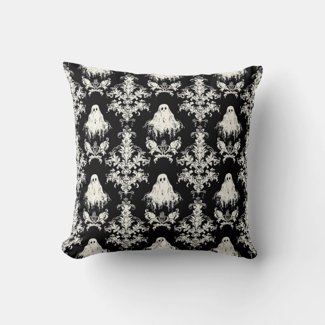 Gothic black white ghost pattern cushion (Front)