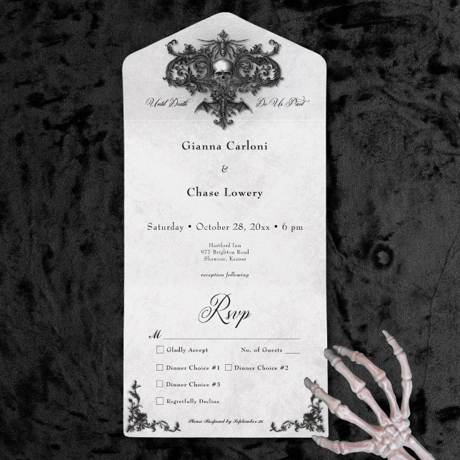 Gothic Black & White Halloween Filigree Dinner All In One Invitation (Gothic Black & White Halloween Filigree Dinner All In One Invitation)
