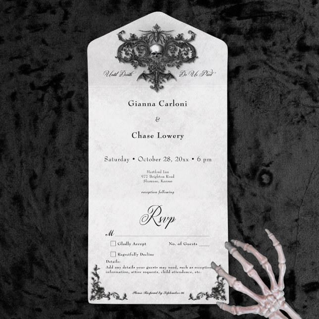 Gothic Black & White Halloween Filigree No Dinner All In One Invitation (Gothic Black & White Halloween Filigree No Dinner All In One Invitation)