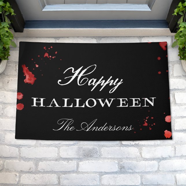 Gothic Black & White Happy Halloween Personalised Doormat (Creator Uploaded)